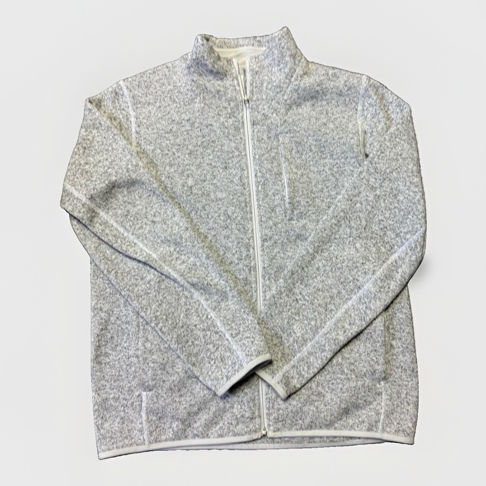 Lululemon Men Sojourn Fleece Lined Knit Jacket Heathered Gray Full Zip LM3EW9S M